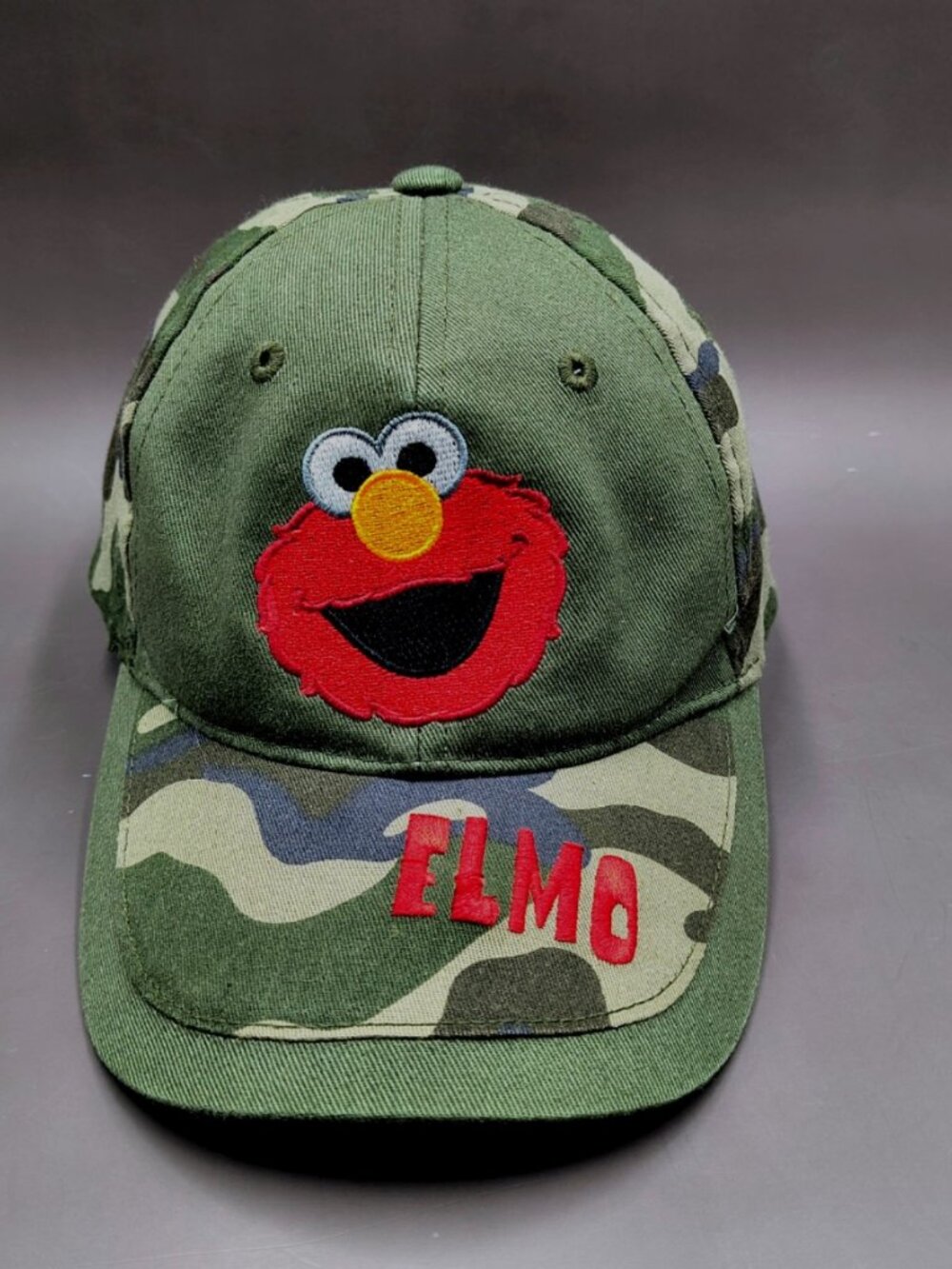 Sesame Street Elmo Camo Baseball Cap – Embroidered Face – Adjustable Snapback